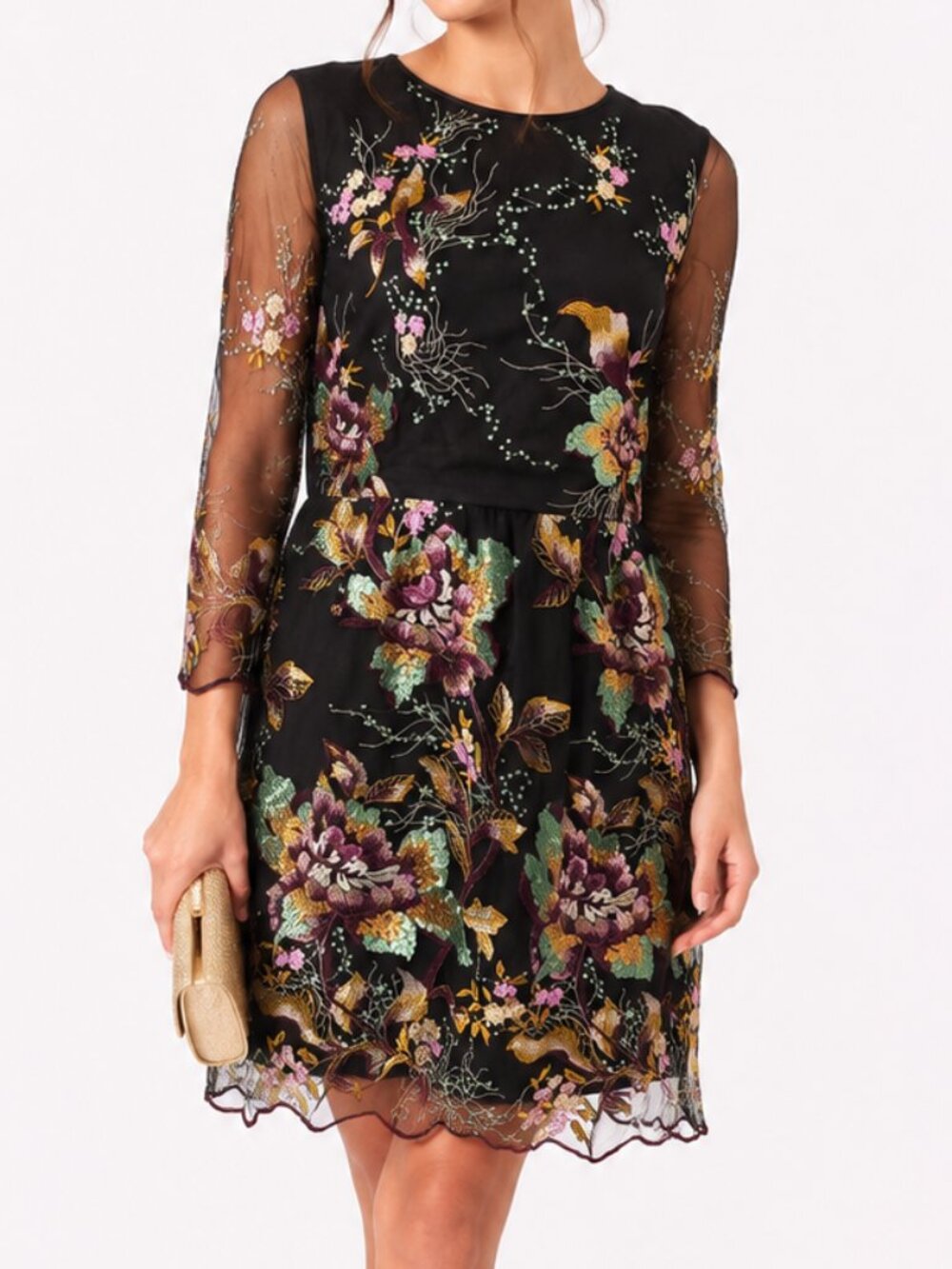 Belle BADGLEY MISCHKA Anna Black Sequined Embroidered Floral Dress 8